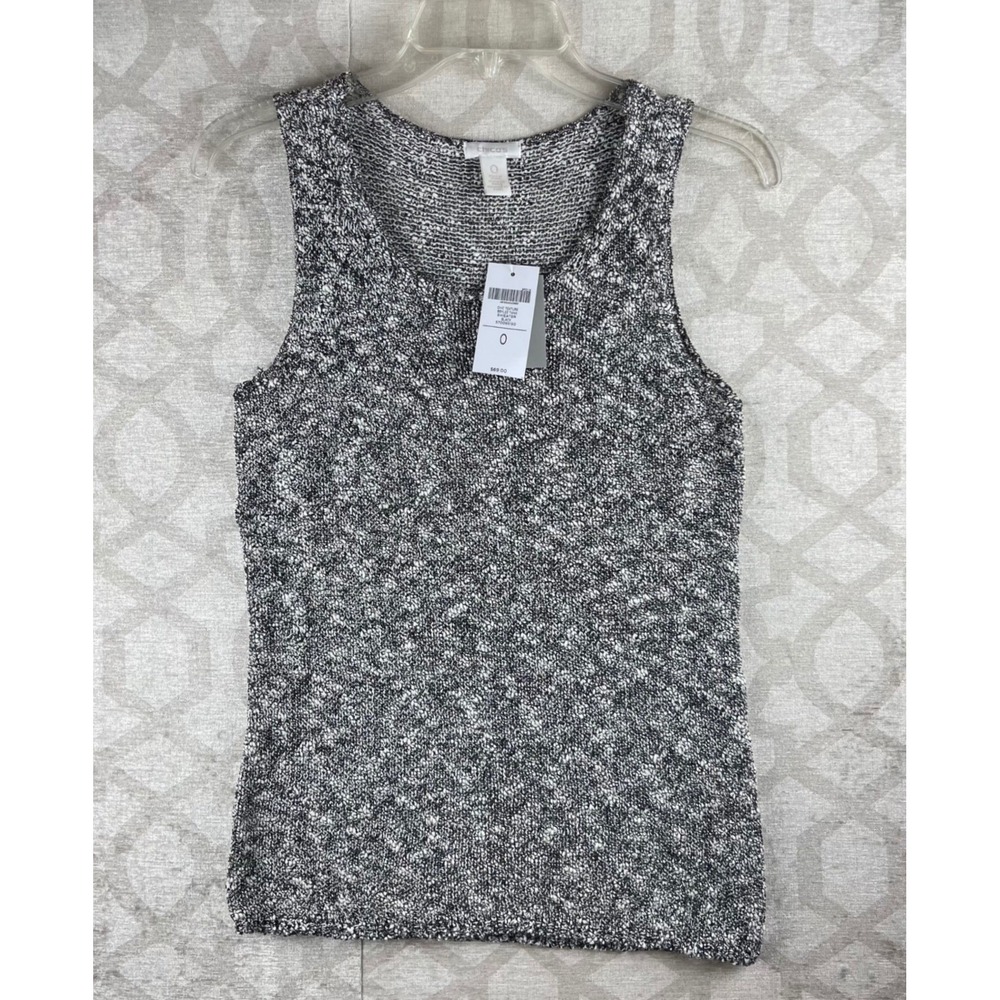 Chico's Brylee Tank Sweater Womens 0 Small Black White Marled Knit NWT $69